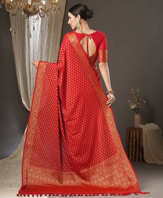 red woven design zari georgette kanjeevaram saree 3