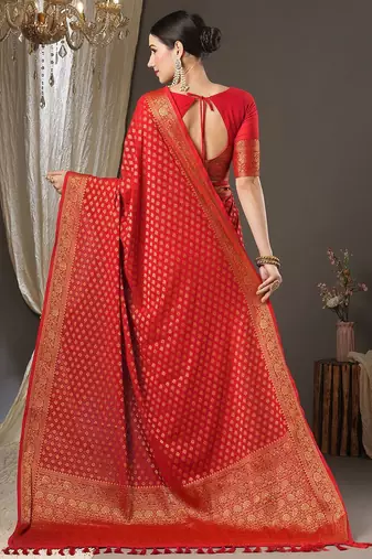 red woven design zari georgette kanjeevaram saree