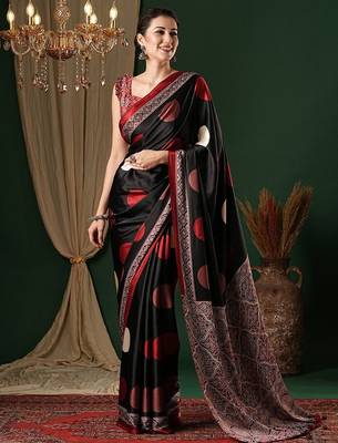 black polka dot crepe saree 1