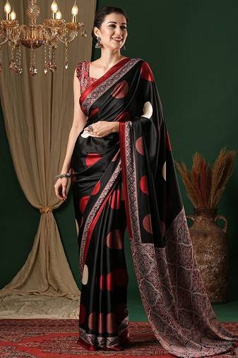black polka dot crepe saree