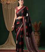 black polka dot crepe saree