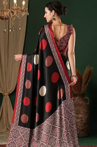 black polka dot crepe saree