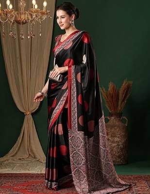 black polka dot crepe saree 3
