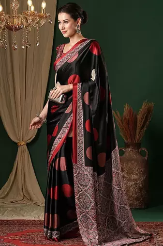 black polka dot crepe saree
