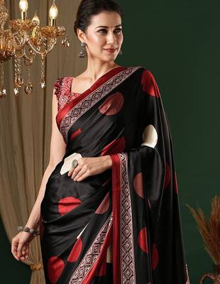 black polka dot crepe saree 4