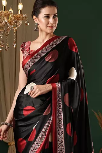 black polka dot crepe saree