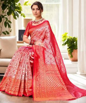 pink ethnic motifs zari kanjeevaram silk blend saree 3