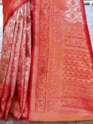 pink ethnic motifs zari kanjeevaram silk blend saree 5