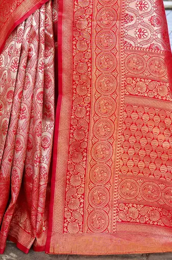 pink ethnic motifs zari kanjeevaram silk blend saree