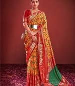 Mustard ethnic motifs zari pochampally saree