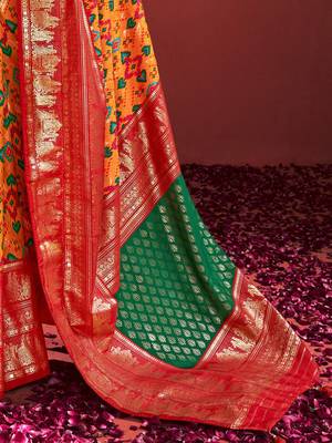 Mustard ethnic motifs zari pochampally saree 5