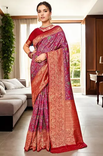 magenta woven design zari kanjeevaram silk blend saree