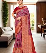 magenta woven design zari kanjeevaram silk blend saree