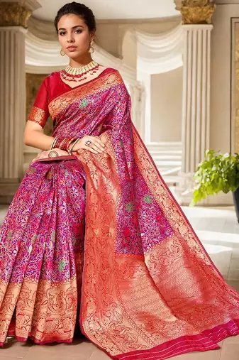 magenta woven design zari kanjeevaram silk blend saree