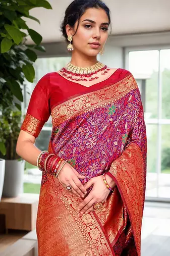 magenta woven design zari kanjeevaram silk blend saree