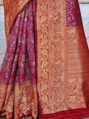 magenta woven design zari kanjeevaram silk blend saree 5