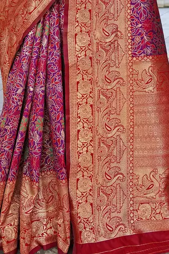 magenta woven design zari kanjeevaram silk blend saree