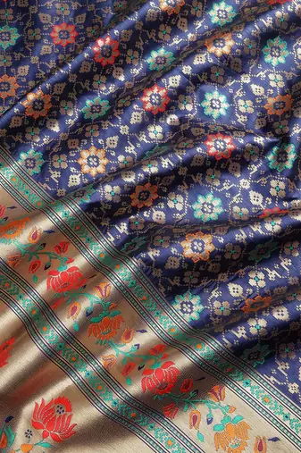 navy blue woven design zari kanjeevaram silk blend saree