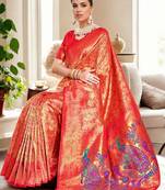red woven design kanjeevaram silk blend saree