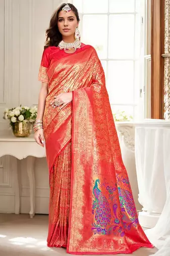 red woven design kanjeevaram silk blend saree