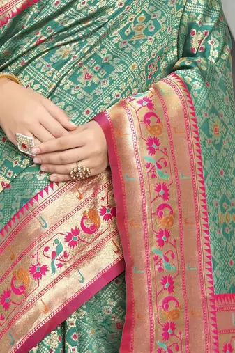 turquoise woven design zari kanjeevaram silk blend saree