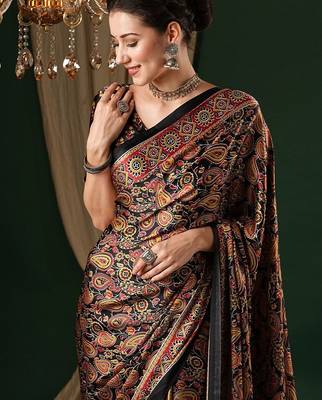 black ethnic motifs crepe saree 1