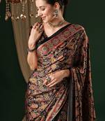 black ethnic motifs crepe saree
