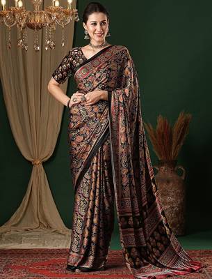 black ethnic motifs crepe saree 2