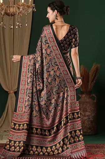 black ethnic motifs crepe saree