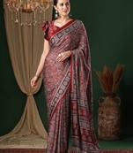 maroon ethnic motifs crepe saree