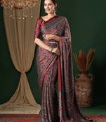 red ethnic motifs ajrak crepe saree with blouse piece
