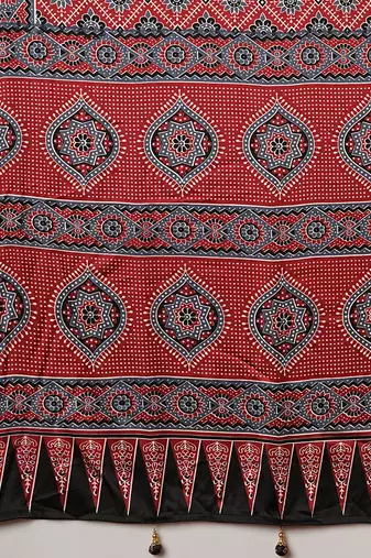 red ethnic motifs ajrak crepe saree with blouse piece