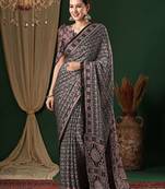 black ethnic motifs ajrak crepe saree