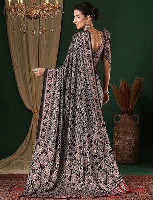 black ethnic motifs ajrak crepe saree 2