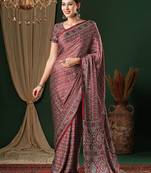 red ethnic motifs ajrak crepe saree