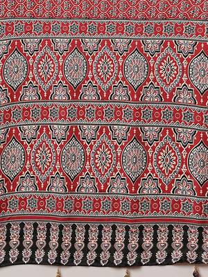 red ethnic motifs ajrak crepe saree 5