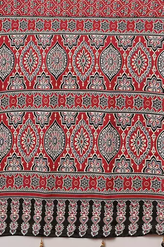 red ethnic motifs ajrak crepe saree