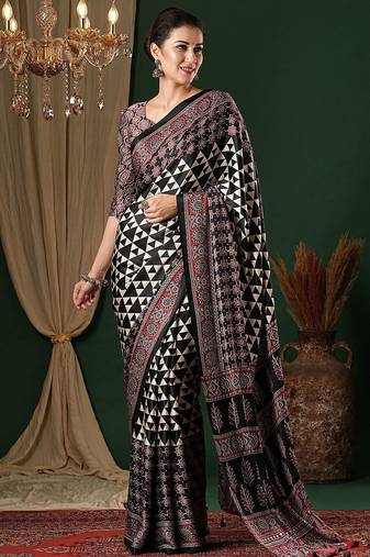 black crepe saree