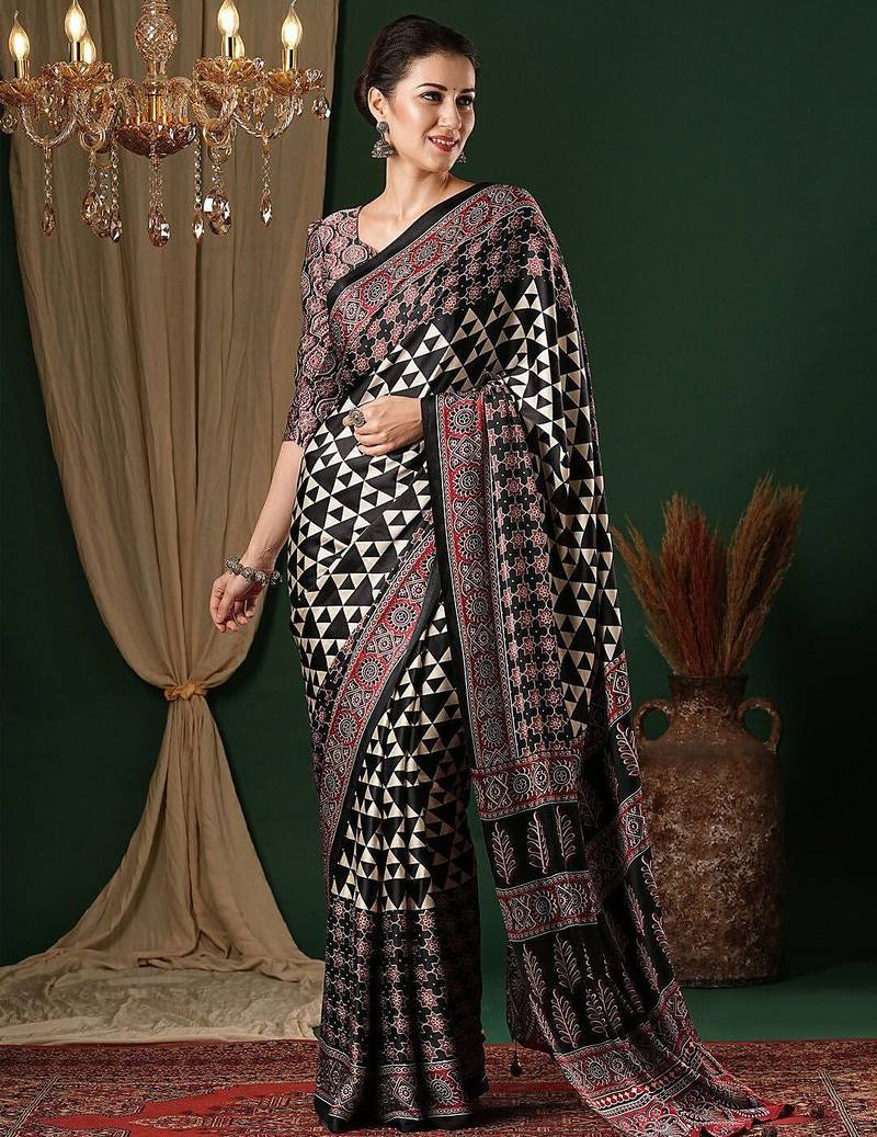 black crepe saree