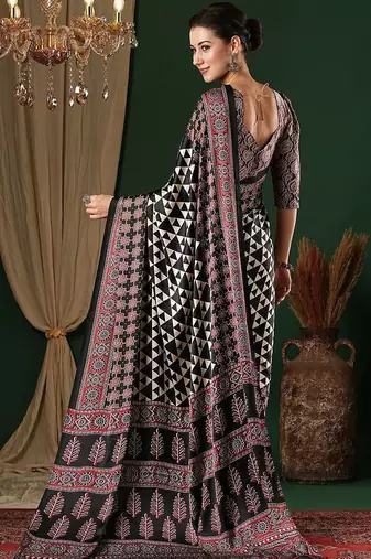 black crepe saree