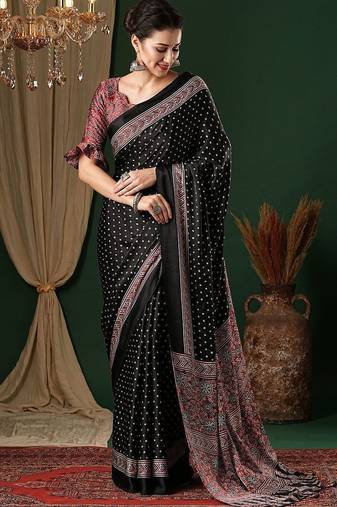 black bandhani crepe saree