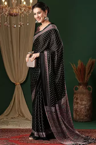 black bandhani crepe saree