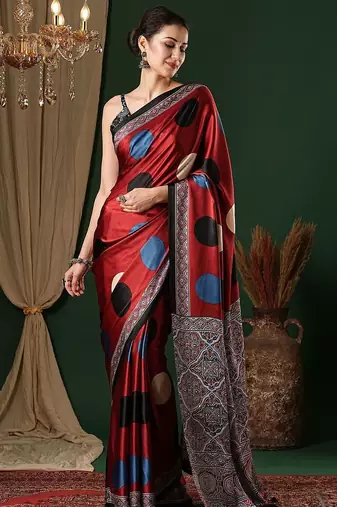 red crepe saree with blouse