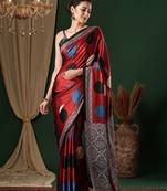 red crepe saree with blouse