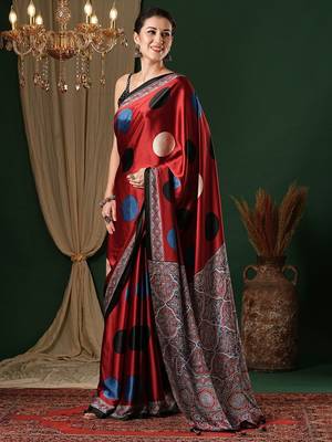 red crepe saree with blouse 2