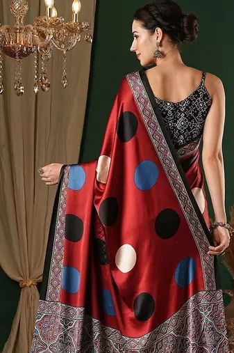 red crepe saree with blouse