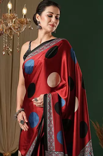red crepe saree with blouse