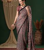 red ethnic motifs ajrak crepe saree