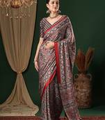 grey ethnic motifs ajrak crepe saree