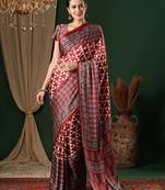 red ethnic printed crepe designer saree
